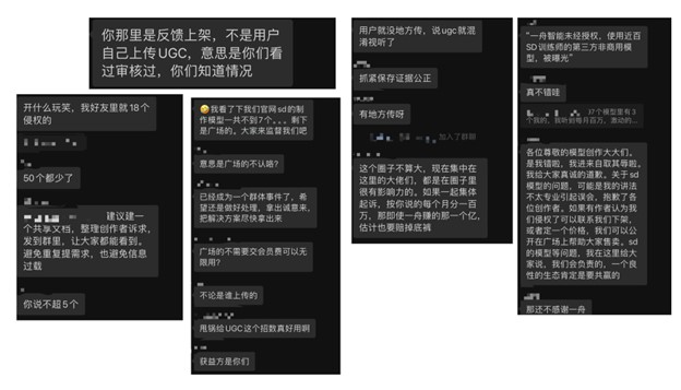 Screenshots of the conversation between various liblib model trainers and the manager from Liyizhou’s alleged Own AI Platform